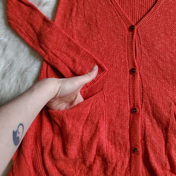 Free People Orange Smarty Button Front Cardigan XS - Picture 6 of 15